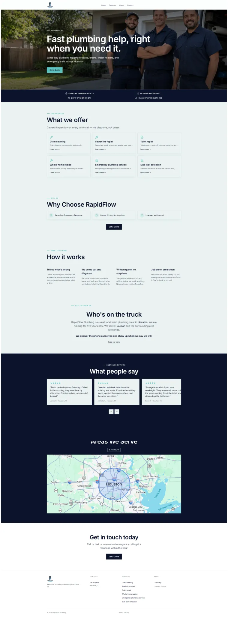 Published website for a plumber